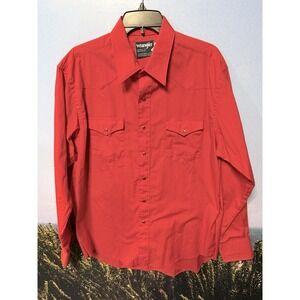 Vtg Wrangler Red Western Shirt Pearl Snap Cowboy Rockabilly Workwear Honkey Tonk